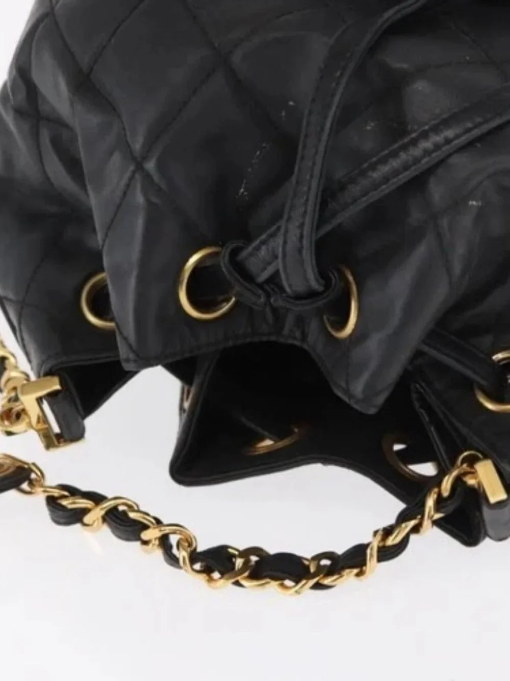CHANEL Chain Shoulder Bag Patent leather Black Gold CC Auth 164017